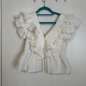 Elegant White Ruffled Women's Top
